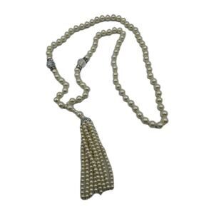 Vintage Faux Pearl Tassel Necklace Pendant Chain Faux Water Pearl Mid Century 30